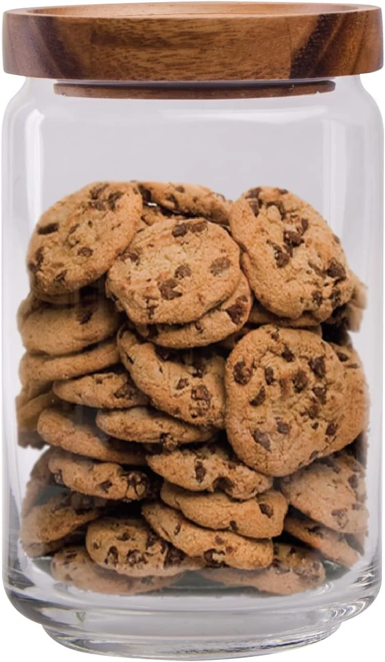 بيلي برطمان زجاجي بغطاء خشبي قابل للتكديس 750 مل